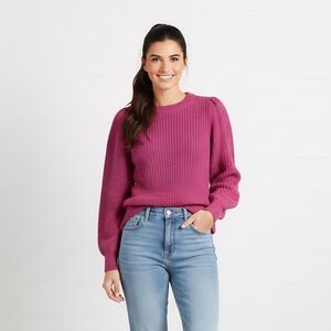GAP Pink Crew Neck XS Puff Shoulder 100% Cotton Sweater Knit